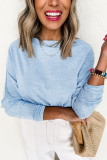 Beau Blue Solid Color Batwing Long Sleeve Top