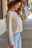 Parchment  Asymmetric Seam Detail Solid Color Long Sleeve Top