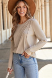 Parchment  Asymmetric Seam Detail Solid Color Long Sleeve Top