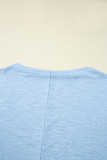 Beau Blue Solid Color Batwing Long Sleeve Top