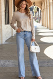Parchment  Asymmetric Seam Detail Solid Color Long Sleeve Top