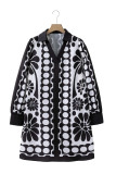 Black Polka Dot Floral Printed V Neck Long Sleeve Shift Mini Dress