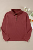 Red Dahlia Solid Color Long Sleeve Thermal Knit Polo Collar Patchwork Top