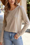 Parchment  Asymmetric Seam Detail Solid Color Long Sleeve Top