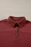 Red Dahlia Solid Color Long Sleeve Thermal Knit Polo Collar Patchwork Top