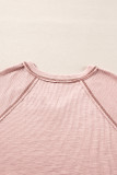 Delicacy Exposed Seam Textured Knit V Neck Pullover Top