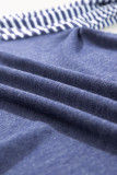 Navy Blue Contrast Print Striped Raglan Long Sleeve Loose Top