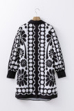 Black Polka Dot Floral Printed V Neck Long Sleeve Shift Mini Dress