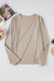 Parchment  Asymmetric Seam Detail Solid Color Long Sleeve Top