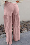Straw Yellow Mineral Wash Tiered Wide Leg Patchwork Drawstring Pants