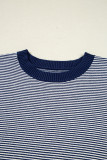 Blue Stripe Color Block Patchwork Dolman Oversize Tunic Sweater