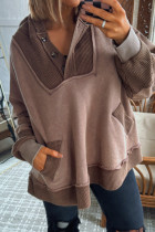 Goat Waffle Contrast Patchwork Plus Size Pocketed Hoodie