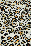 Khaki Leopard Print Contrast Striped V Neck Blouse
