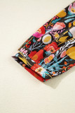 Black Floral 3/4 Puff Sleeve Tied Neck Blouse