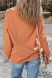 Orange Twisted Ribbed Texture Halloween Ghost Sequin Patched Sweatshirt