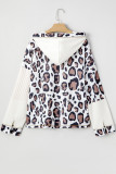 Apricot Oversized Leopard Contrast Mixed Texture Patchwork Zip Up Drop Shoulder Hoodie