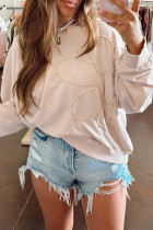 Beige Raw Edge Flower Patch Drop Shoulder Casual Top