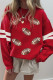 Fiery Red Football Rugby Print Oversized Varsity Sweatshirt