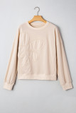 Beige Raw Edge Flower Patch Drop Shoulder Casual Top