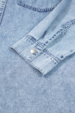 Beau Blue Chest Pocket Raw Hem Denim Loose Shirt Dress
