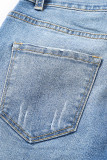 Sky Blue High Waist Distressed Straight Leg Jeans