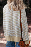 Brown Stripe Chenille Bow Patched Drop Shoulder Long Sleeve Top