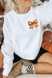 White Cute Halloween Ghost Bow Embroidered Graphic Sweatshirt