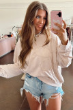 Beige Raw Edge Flower Patch Drop Shoulder Casual Top