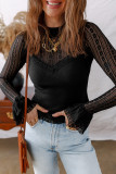 Black Lace Patchwork Flounce Sleeve Slim Fit Top