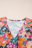 Black Floral 3/4 Flare Sleeve Tied V Neck Blouse