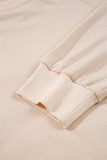 Beige Raw Edge Flower Patch Drop Shoulder Casual Top