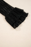 Black Lace Patchwork Flounce Sleeve Slim Fit Top