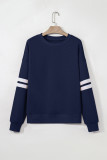 Navy Blue Varsity Striped Detail Drop Shoulder Oversized Sweatshirt