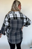 Black Plaid Print Textured Knit Buttoned Shacket