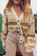 Khaki Western Pattern Knitted Button V Neck Cardigan Sweater