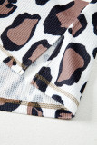 Apricot Oversized Leopard Contrast Mixed Texture Patchwork Zip Up Drop Shoulder Hoodie