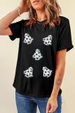 Black Playful Ghost Patched Cotton Blend T Shirt