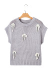 Light Grey Bowknot Applique Cap Sleeve Sweater