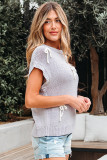 Light Grey Bowknot Applique Cap Sleeve Sweater