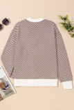 Brown Stripe Buttoned Front V Neck Herringbone Cardigan
