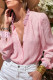Gossamer Pink Lace Patchwork Edge Collarless Button Up Shirt