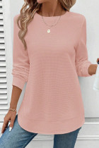 Gossamer Pink Rounded Hem Waffle Long Sleeve Top