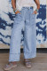 Beau Blue Drawstring Seam Detail Raw Hem Wide Leg Denim Pants