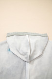 Green Floral Patched Waffle Textured Colorblock V Neck Casual Hooded Top