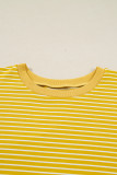 Yellow Stripe Striped Contrast Floral Sleeve Patchwork Plus Size Loose Top