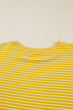 Yellow Stripe Striped Contrast Floral Sleeve Patchwork Plus Size Loose Top