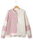 Pink Stripe Stitched Detail Color Block Patchwork Oversized Pullover Top