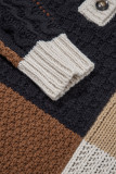Multicolour Color Block Cable Knit Sleeve Buttons Collared Sweater