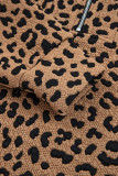 Brown Leopard Print Quarter Zip Sweatshirt