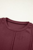 Red Dahlia Solid Exposed Seam Crew Neck Long Sleeve Top